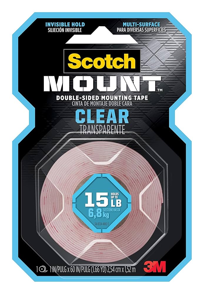  3M SCOTCH DOUBLE-SIDED MOUNTING TAPE CLEAR 15LB 6.8KG - USA 