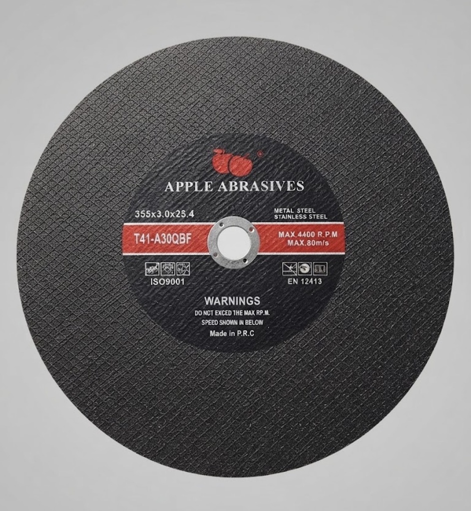 APPLE ABRASIVES CUTTING DISC STEEL 14" 355X3.0X25.4/T41-A30QBF