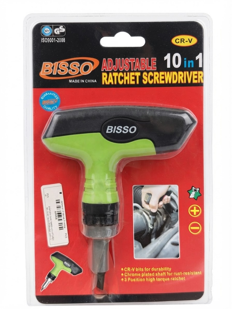  BISSO ADJUSTABLE RATCHET SCREWDRIVER 10-IN-1 