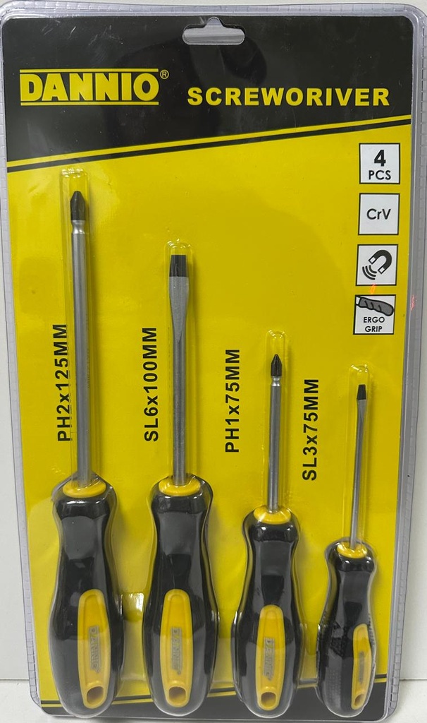 DANNIO 4PC SCREWORIVER  SET BLACK+YELLOW HANDLE