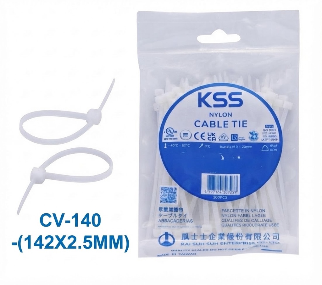 (142X2.5MM) KSS NYLON CABLE TIE WHITE CV-140