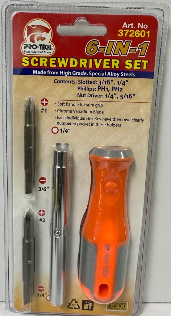  PRO-TECH 6IN1 SCREW DRIVER SET - 372601 