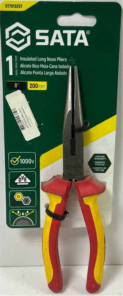  SATA  INSULATED LONG NOSE PLIERS 8" 200MM - ST70132ST 