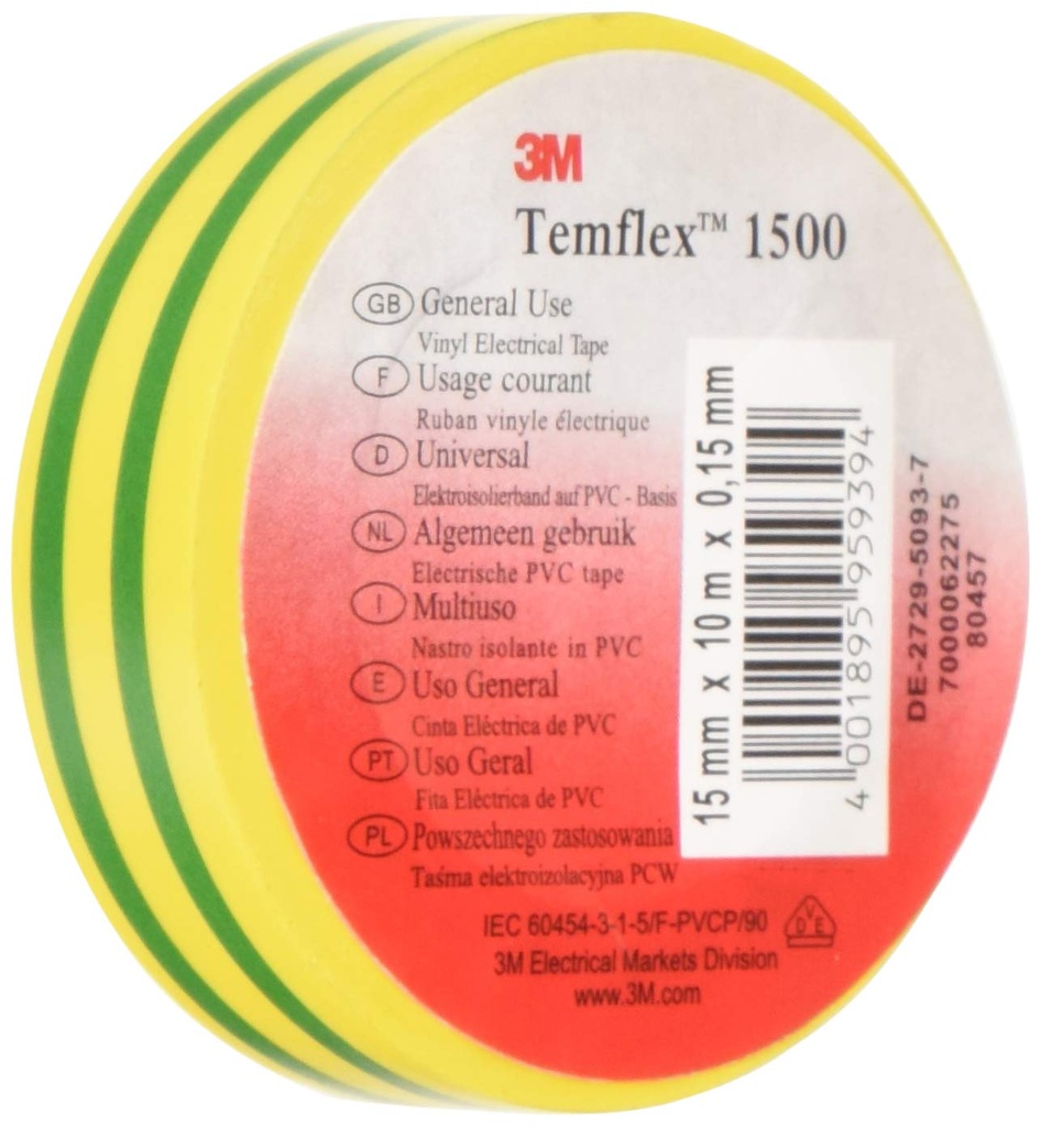  TEMFLEX ELECTRIC TAPE 3M YELLOW/GREEN 
