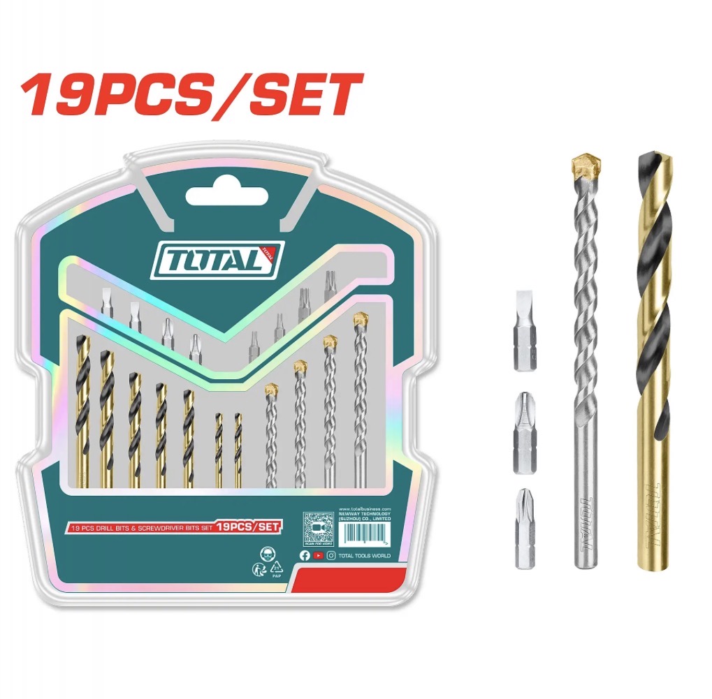  TOTAL DRILL BITS AND SCREW DRIVER BITS 19CS (4-8MM)(SL4-T30) 