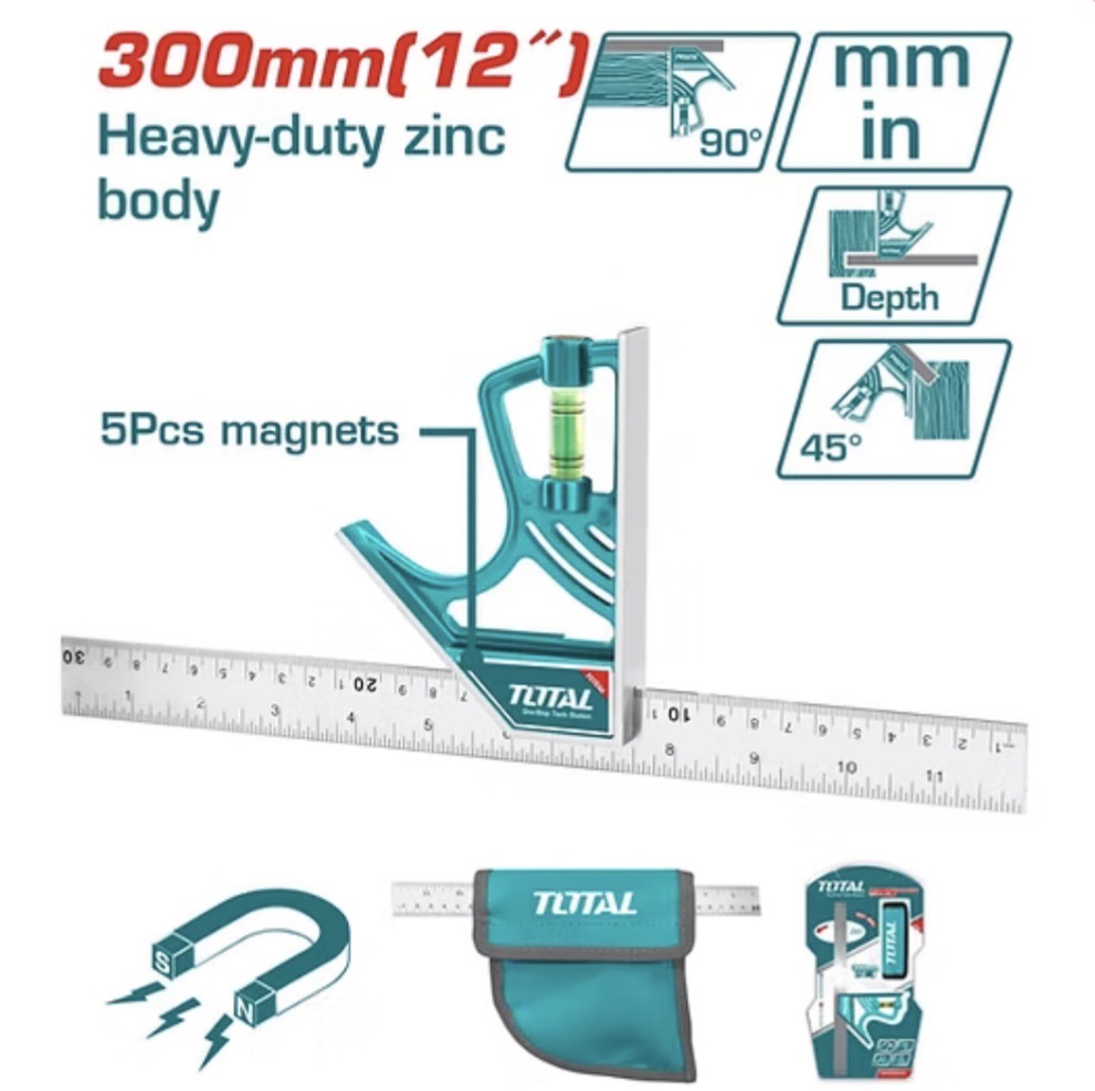  TOTAL MAGNETIC LOCK & COMBINATION SQUARE (300MM) 12"-TMT6530 
