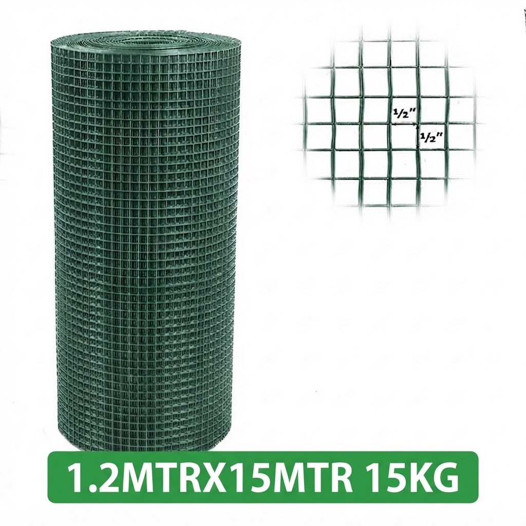 WELDED WIRE MESH GREEN COATED 1/2"X1.2MTRX15MTR 15KG