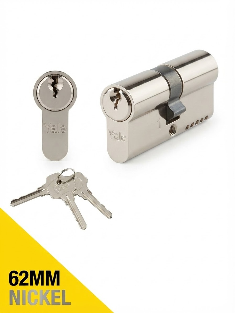  YALE DOOR CYLINDER LOCK NICKEL 62MM - ITALY 