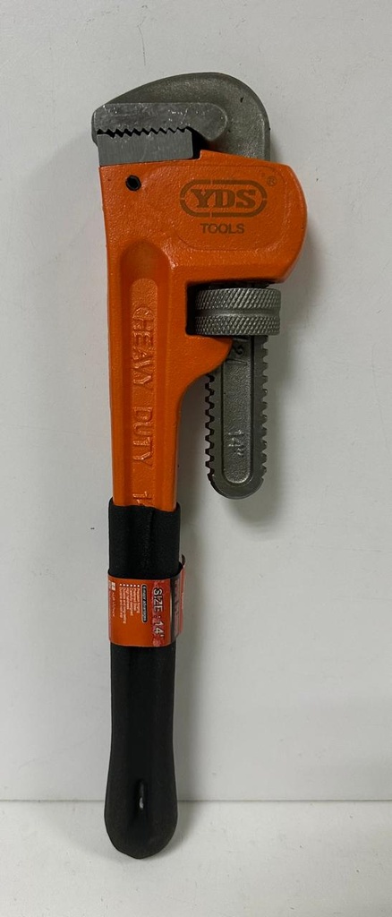 YDS ADJUSTABLE PIPE WRENCH BLACK/ORANGE GRIP 14" -CHINA-0619