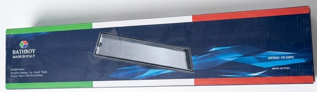BATHROY FLOOR DRAIN S.STEEL PLAIN 10X50CM - ITALY-FD-50PC