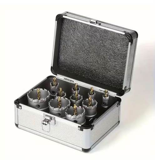 [ CORO CONCRETE  حائط فتحة منشار40MM ]  10PCS TCT HOLE SAW SET WITH SILVER BOX 