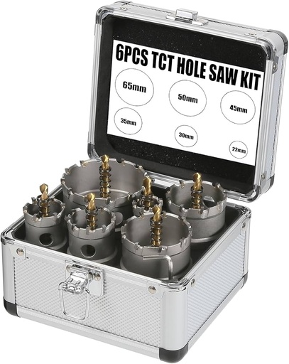 [ CORO CONCRETE  حائط فتحة منشار40MM ]  6PCS TCT HOLE SAW SET WITH SILVER BOX 
