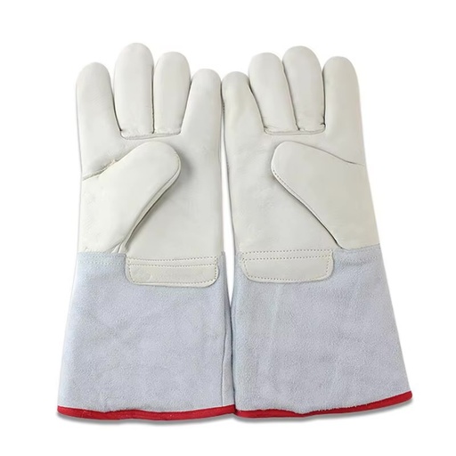 [ GHAZWEEN قفازات يد ]  GHAZWEEN HAND GLOVES LEATHER WHITE H/DUTY 14" -PAKISTAN 