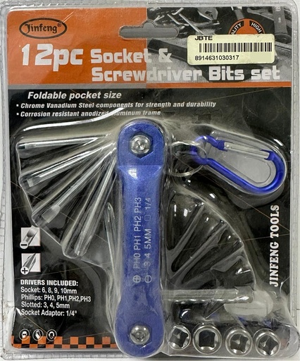[ NA3031 ألين مفتاح المقبس ومفك البراغي ]  JINFENG 12PCS ALEN KEY SOCKET & SCREWDRIVER BIT SET -NA3031 