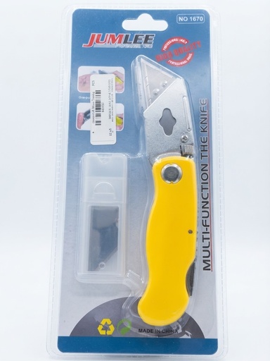 [ NO1670 ]  JUMLEE MULTI-FUNTION FOLDING KNIFE YELLOW HANDLE-NO1670 