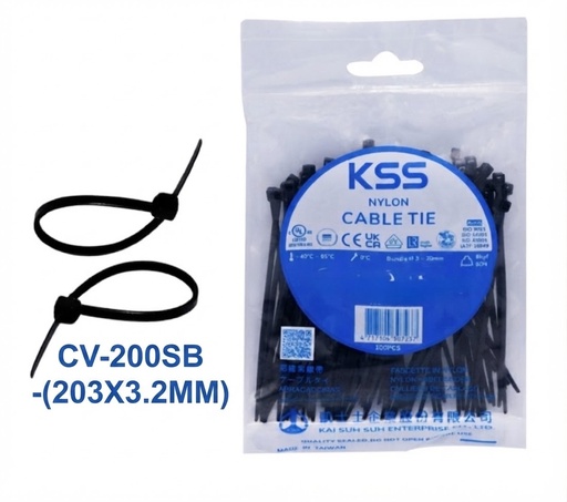 [ KSS NYLON  سلكTIE  اسودCV-200SB - (203X3.2MM) ]  KSS NYLON CABLE TIE BLACK CV-200SB - (203X3.2MM) 