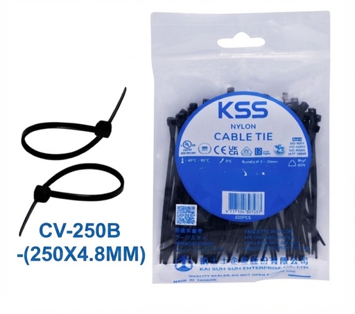 [ CV-250B - كيبل ربط اسود ]  KSS NYLON CABLE TIE BLACK CV-250B - (250X4.8MM) 