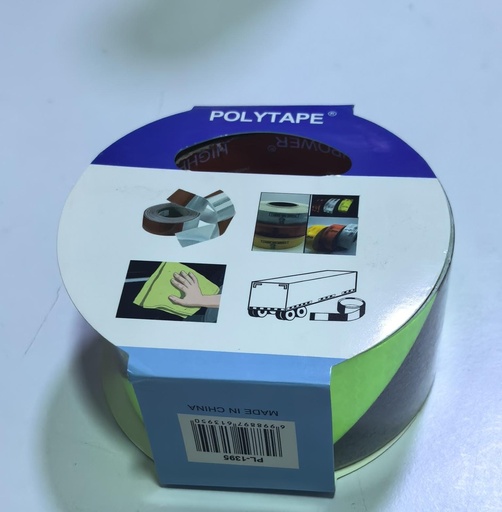 [ PL-1395 - شريط عاكس فسفوري ]  POLYTAPE REFLECTIVE TAPE 2" 50MMX5MTR - (BLACK & GREEN) 