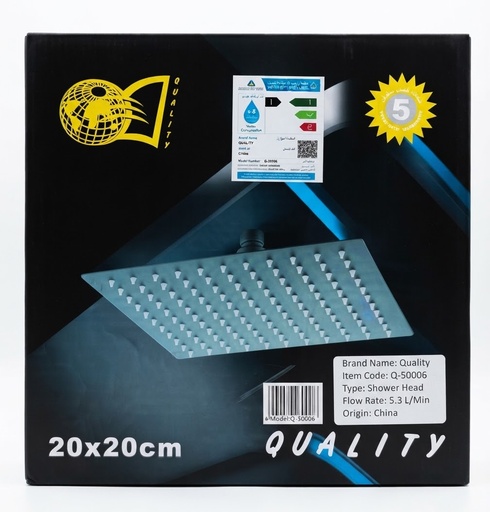 [ BLACK ]  QUALITY SHOWER HEAD SQUARE BLACK 8" 20CM -CHINA 