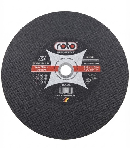 [ 14" - ديسك قص الحديد ]  ROTO CUTTING DISC STEEL 14" (355MMX3MMX25.4MM) - GERMANY 