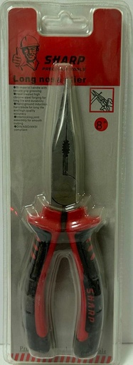  SHARP LONG NOSE PLIER 8" - RED & BLACK HANDLE 