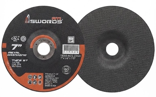 [ 7" - ديسك حجر ]  SWORDS GRINDING DISC METAL 7'' 180X6.4X22MM - ATI 