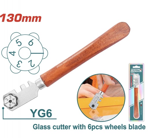 [ THT561301 - مقص زجاز ]  TOTAL GLASS CUTTER WOOD HANDLE 130MM - THT561301 