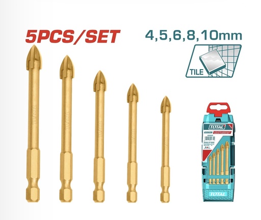 [ TACSD7256 - طقم ريشة زجاز سرميك 5 قطعة ]  TOTAL GLASS DRILL BITS 5PCS SET (4MM-10MM) - TACSD7256 