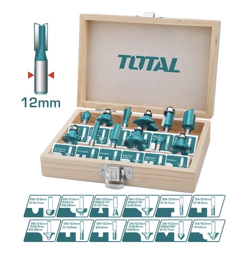 [TACSR2121]  TOTAL ROUTER BIT SET 12PCS 12MM -CHINA 