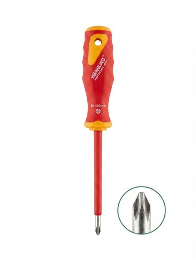 [ 4X100MM   برغي مفك قطع ] VERMOLEN'S INSULATED SCREW DRIVER RED/YELLOW (+) 4MMX100MM
