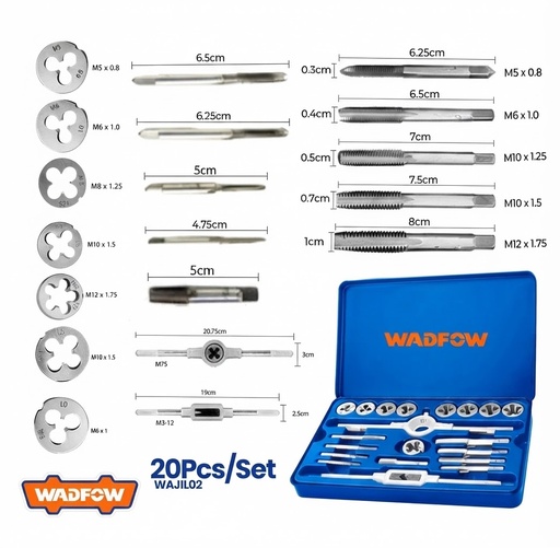 [ WAJ1L02 مجموعة الصنبور والموت ]  WADFOW 20PCS TAP & DIE SET -CHIHNA 