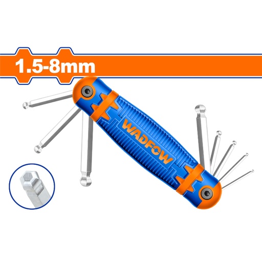 [1.5-8MM - مفتاح الكرة نقطة عرافة]  WADFOW BALL POINT HEX KEY CR-V 9PCS/SET 1.5-8MM 