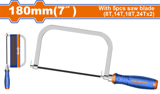 [ WHF5107 - الإطار منشارا ]  WADFOW COPING SAW 7" 180MM WITH 4BLADE ORANGE/BLUE HANDLE 