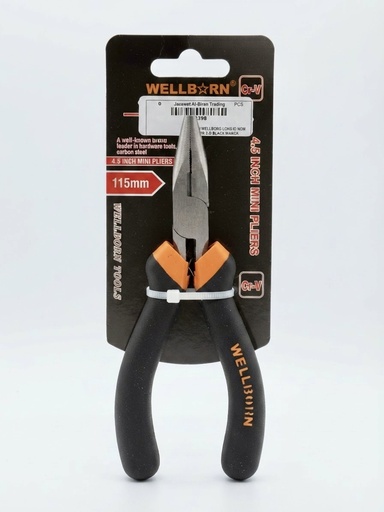 [ 4.5" - زرادية ]  WELLBORN LONG NOSE PLIER MINI 4.5" BLACK HANDLE 
