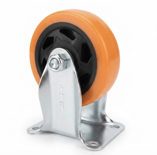 [ 4" - كفر برتقالي ربر شابت ]  WHEEL ORANGE RUBBER FIX 4" 100X32 