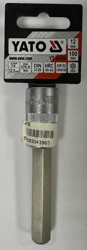 [YATO CR-V 12MM  مقبسSHORT - YT-04396] YATO HEX SOCKET A7DAPTER 1/2" 12MM LONG - YT-04396